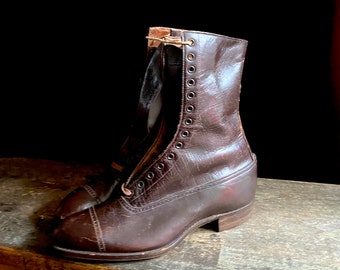 Turn of the century Black Leather Boots Flat Edwardian Lace ups