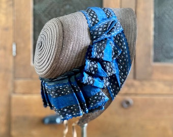 1840s Brown Straw Bonnet With Blue Silk Ribbons