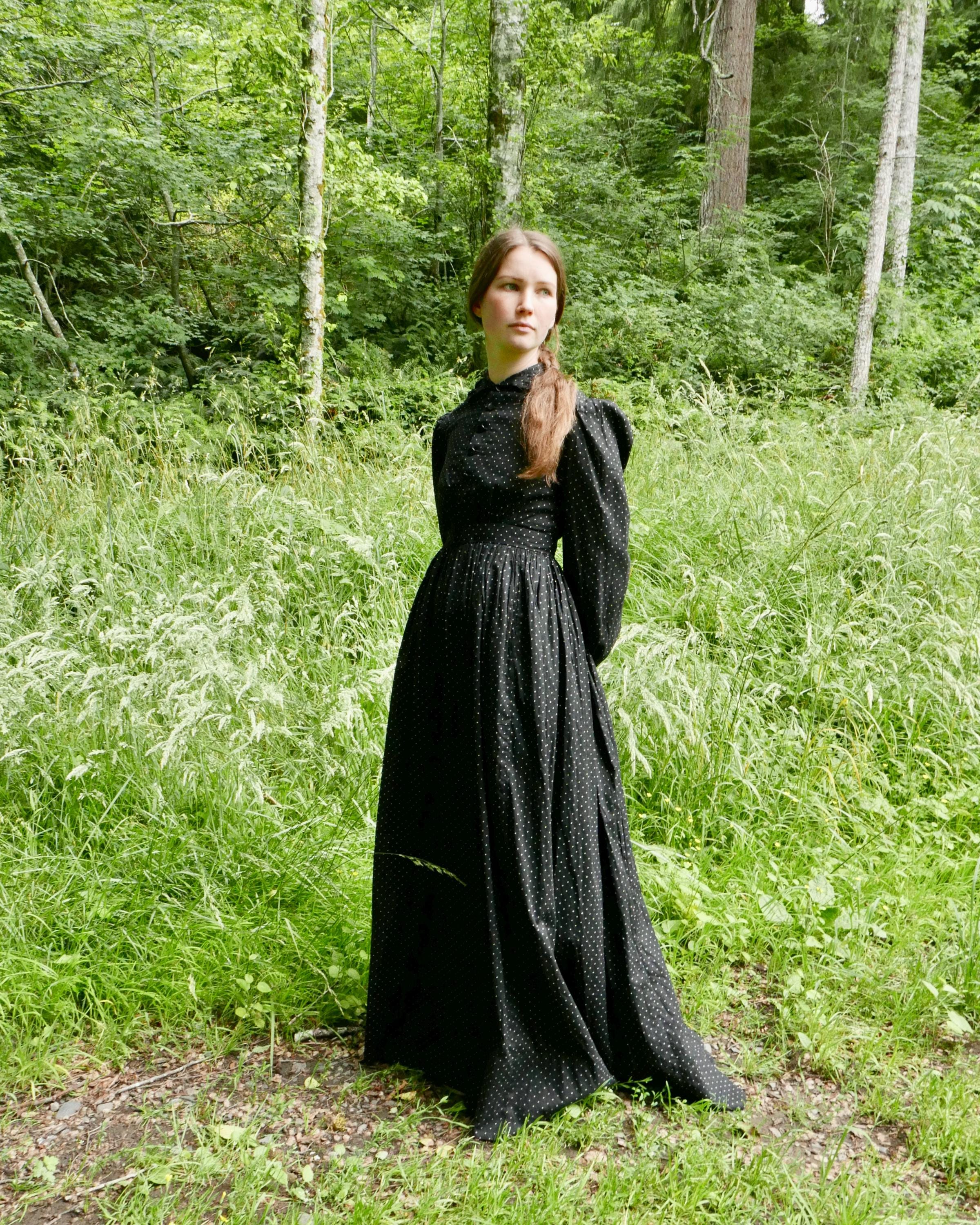 Antique Victorian Black Polka Dot Calico Dress 24