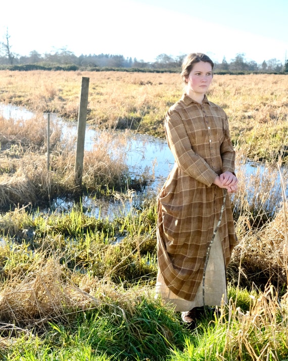 Antique 1880s Plaid Overdress Long Jacket