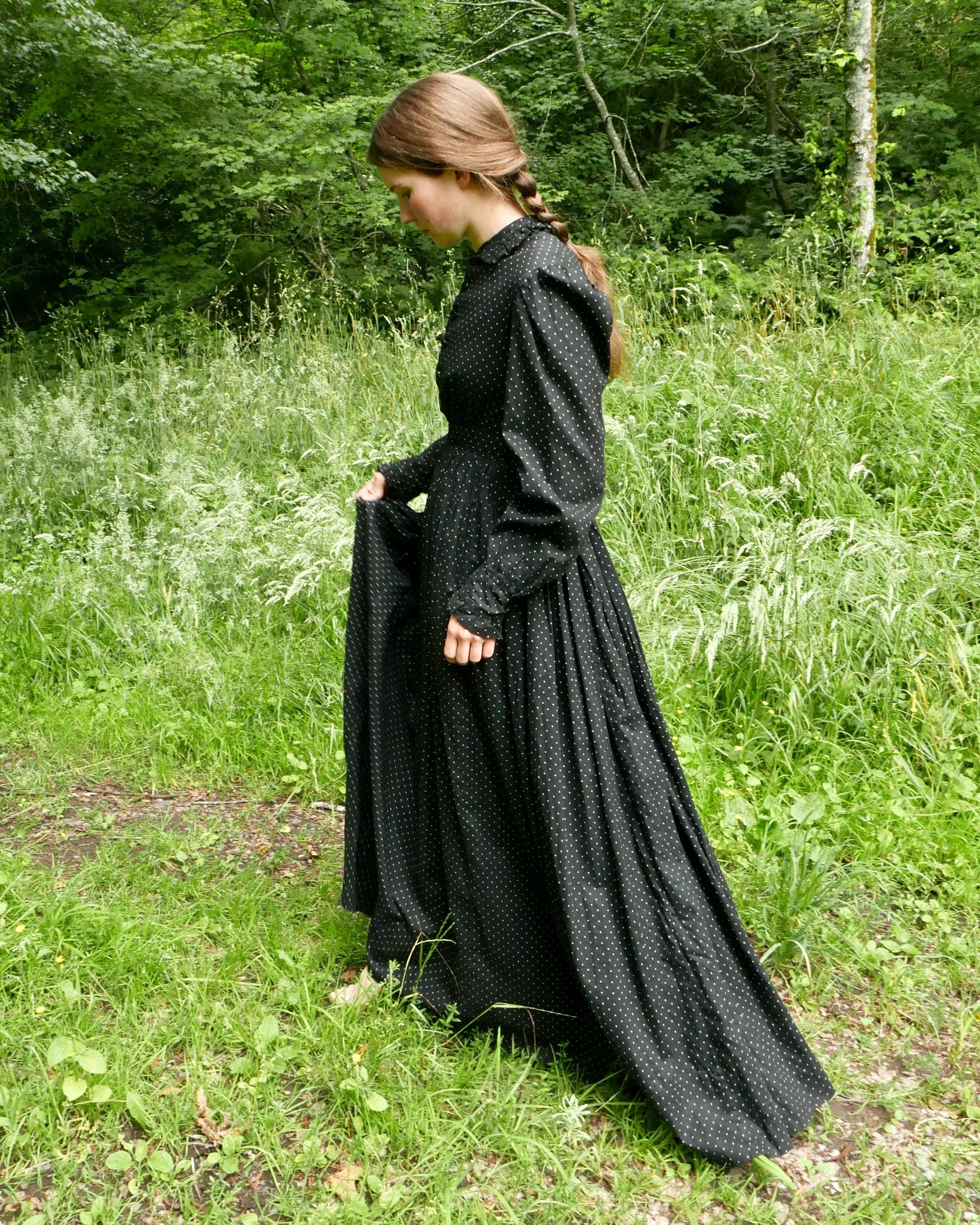 Antique Victorian Black Polka Dot Calico Dress 24
