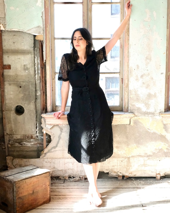 1940s Black Lace Dress Size Small