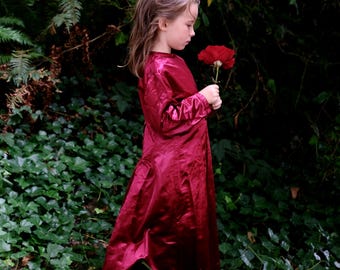 Victorian 1880s Girls Silk Satin Deep Red Dress 4/5 Years