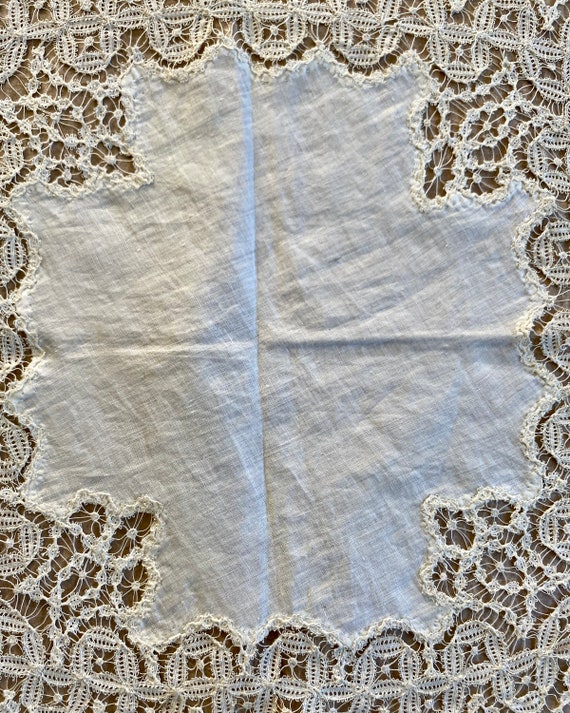 Antique Handmade Battenberg Lace Handkerchief - image 4