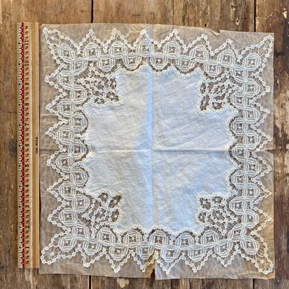 Antique Handmade Battenberg Lace Handkerchief - image 2
