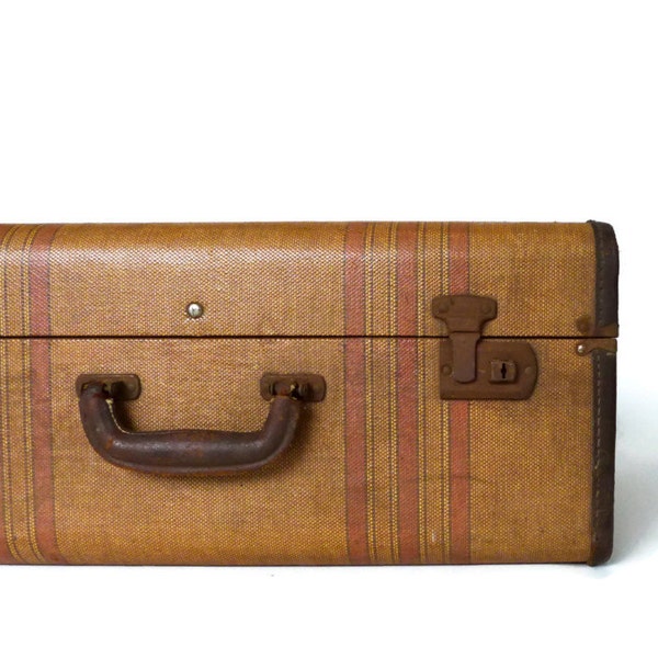 Vintage Tweed Striped Suitcase