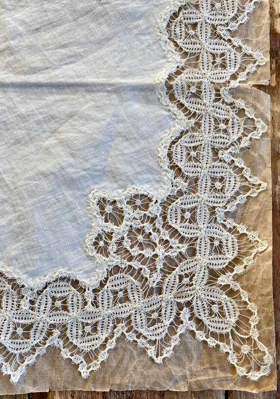 Antique Handmade Battenberg Lace Handkerchief - image 6