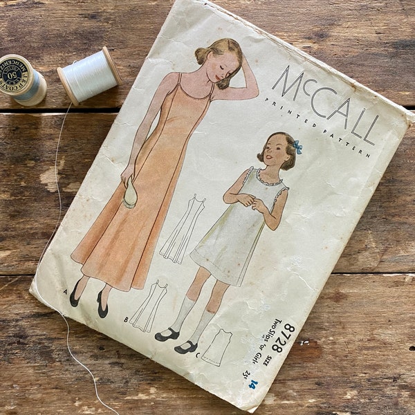 1930s McCall Sewing Pattern Two Slips for Girls Size 14