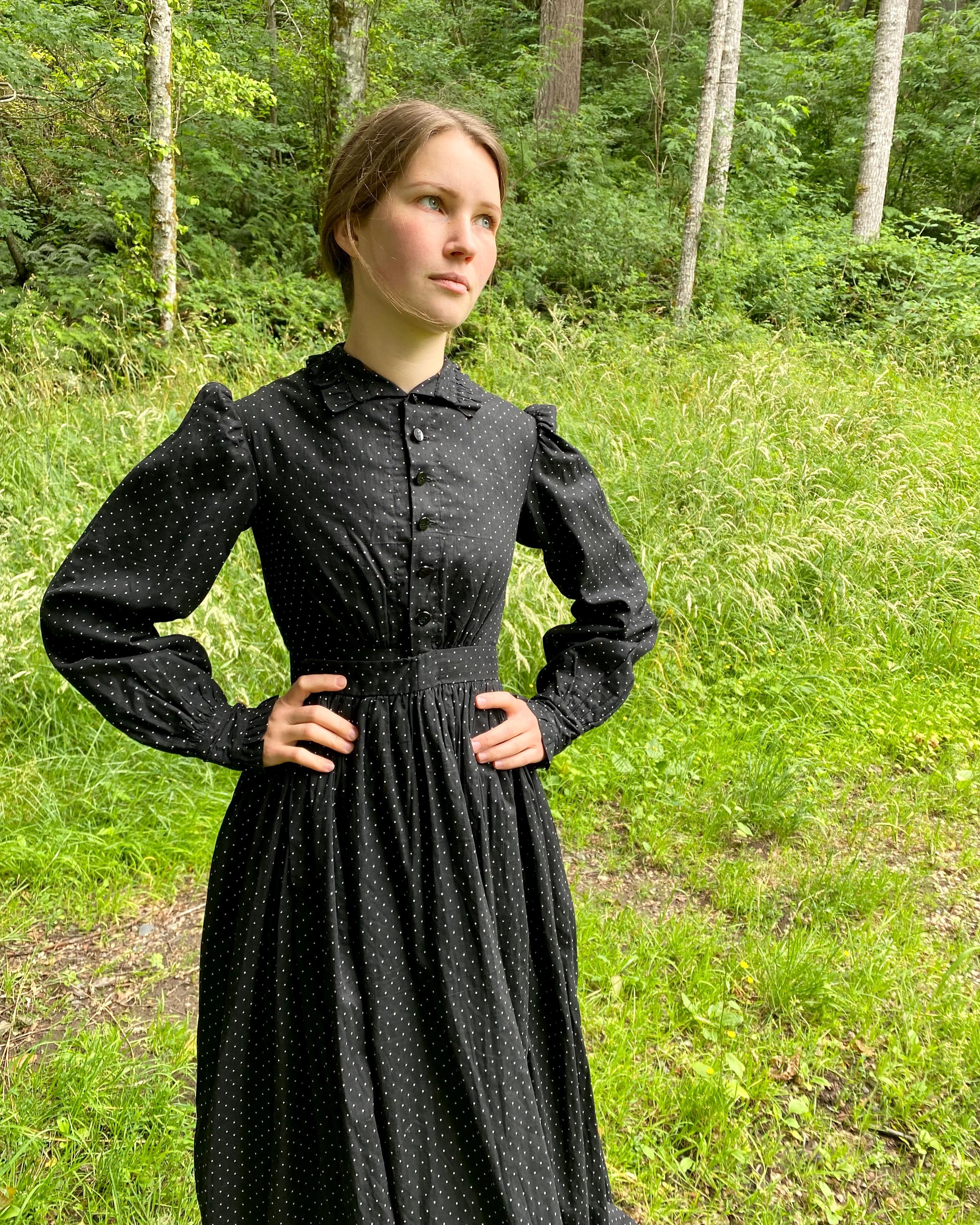 Antique Victorian Black Polka Dot Calico Dress 24