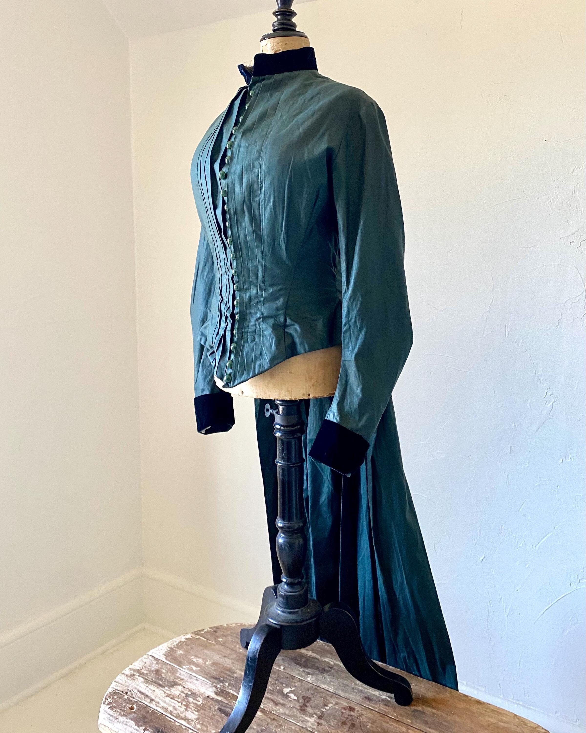 Victorian 1870s Peacock Green Bodice with Tail XS