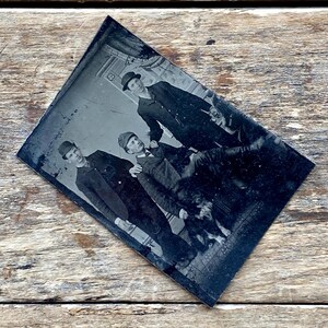 Tintype of Three Men and a Dog