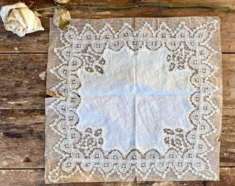 Antique Handmade Battenberg Lace Handkerchief