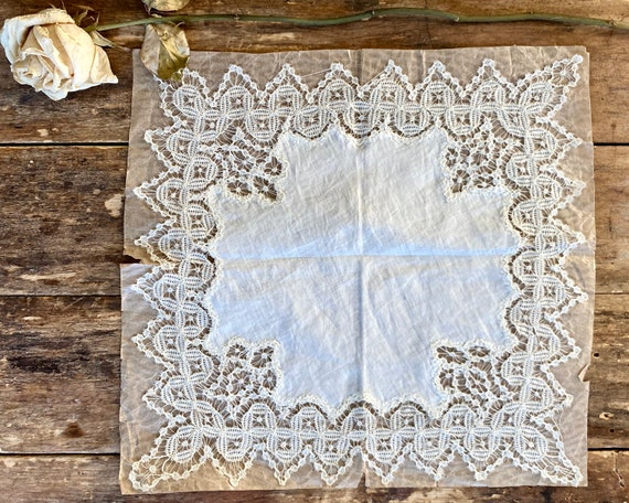 Antique Handmade Battenberg Lace Handkerchief - image 1