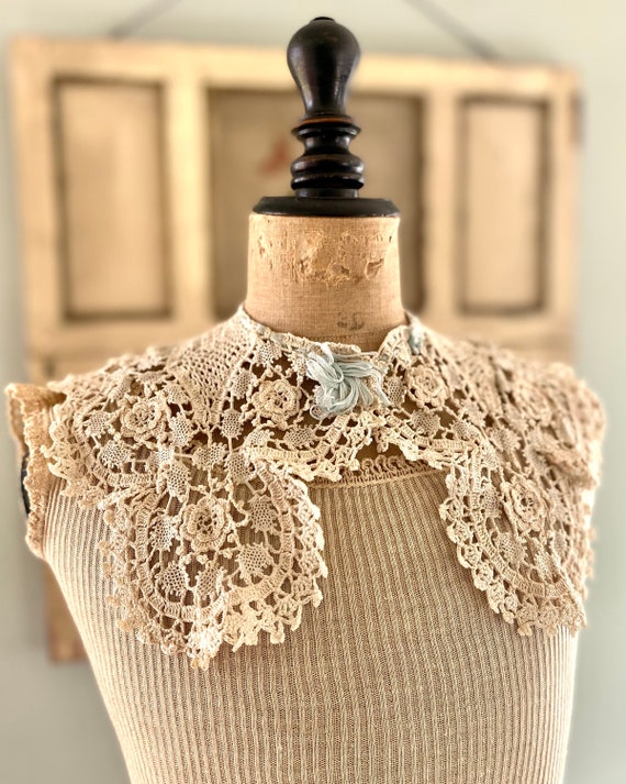 Antique Lace Collar Vintage Dimensional Irish Crochet Lace Bertha