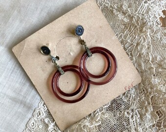 Antique New Old Stock Glass Double Hoop Earrings
