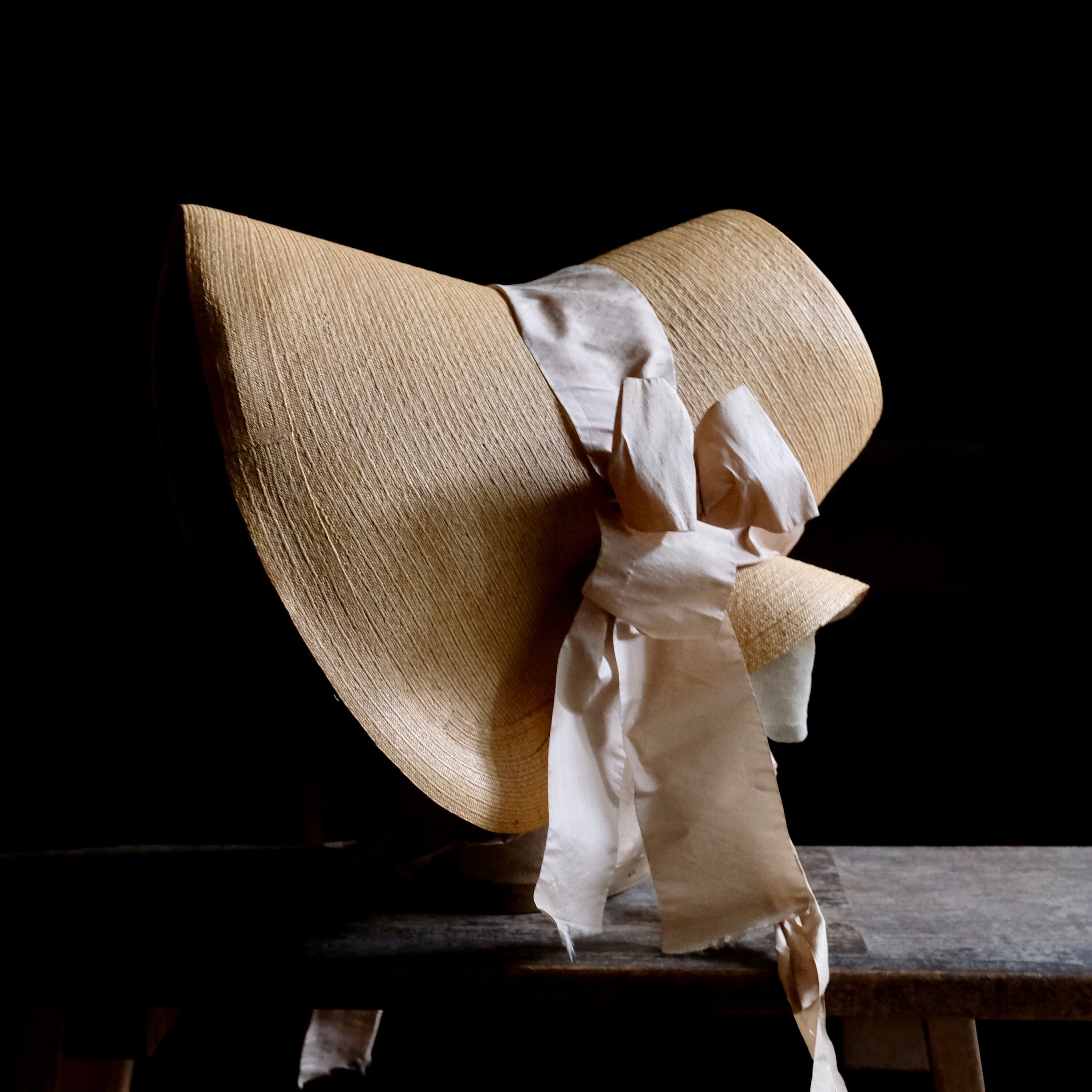 Romantic Era Straw Leghorn Bonnet With 