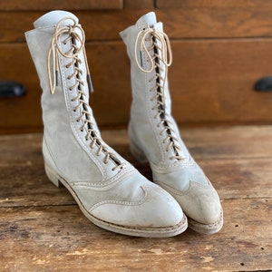 1910s White Brogue Boots US 4 image 1