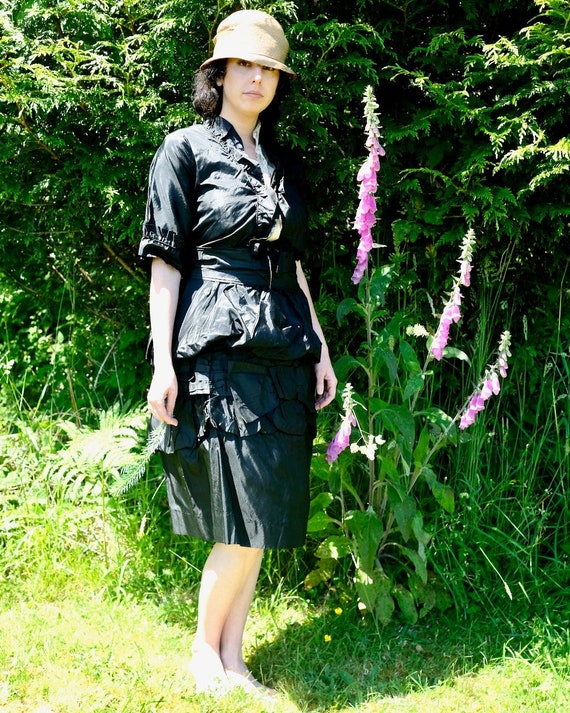 1920s Black Silk Taffeta Dress Size Small - image 1
