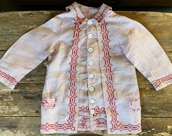 Victorian Children’s Red Check Jacket With Cross-Stitching
