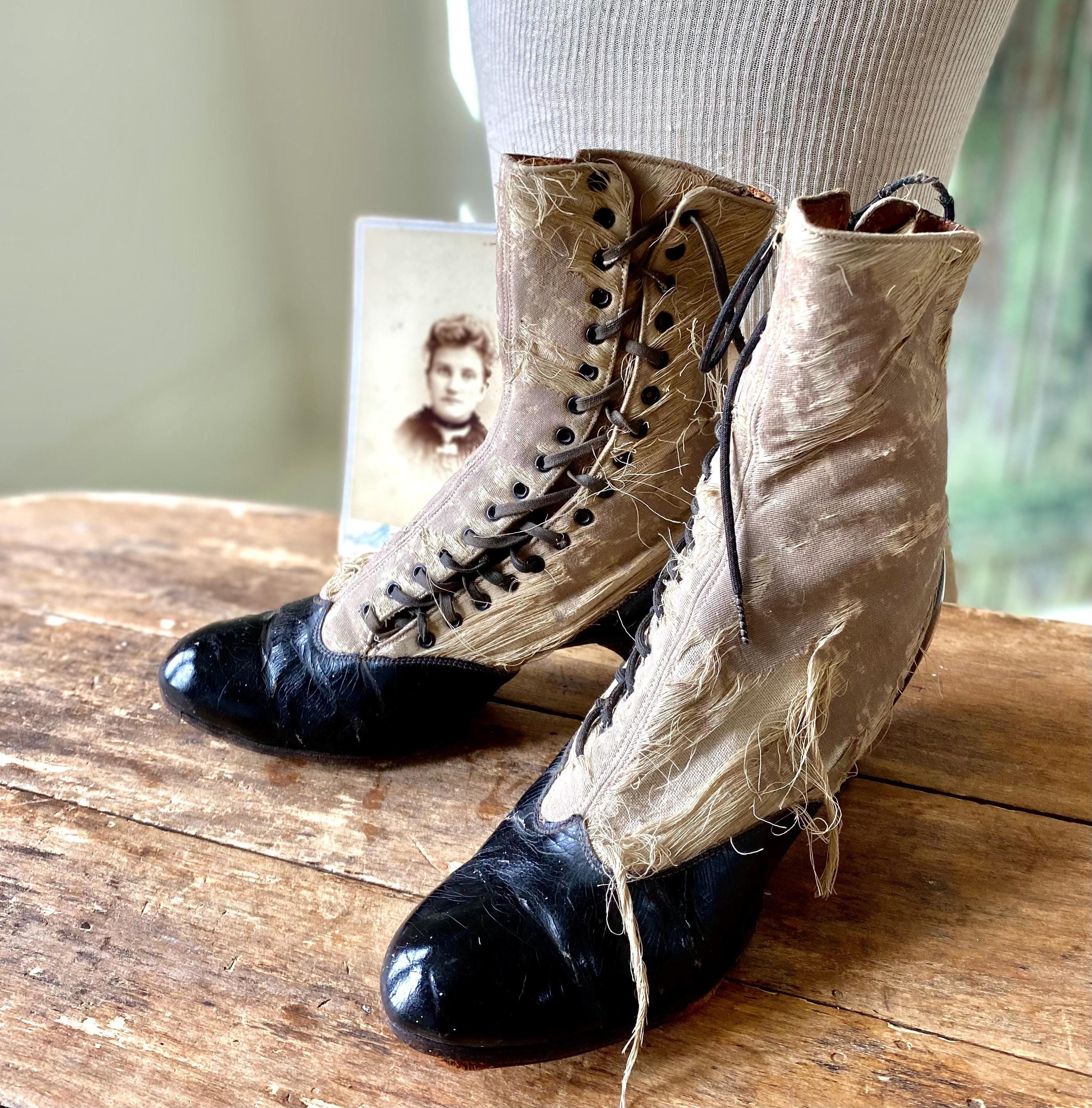 Edwardian Boots Silver Boots With Stars Buy Black And Grey Victorian Men's  Button Boots Online In India