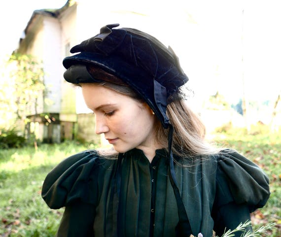 Victorian Velvet and Silk Mourning Bonnet