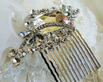 VINTAGE 1930s FAUX TORTOISESHELL Celluloid Glass Diamond Paste Two Pronged hair Comb Bridal Estate Jewellery