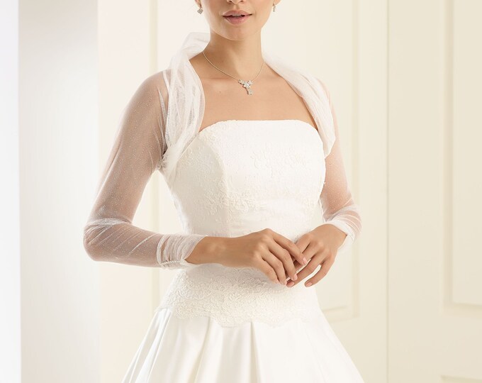 Long Sleeved Bridal Bolero With Crystal Sleeves Tulle Silver Etsy