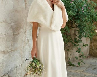 Belle Faux fur bridal wrap  bridal shawl, wedding cape