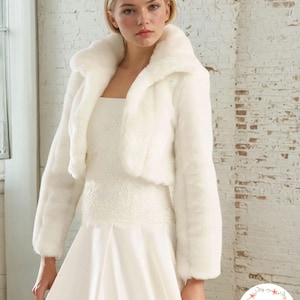 Boléro de mariée en fausse fourrure, veste de mariage, manches longues