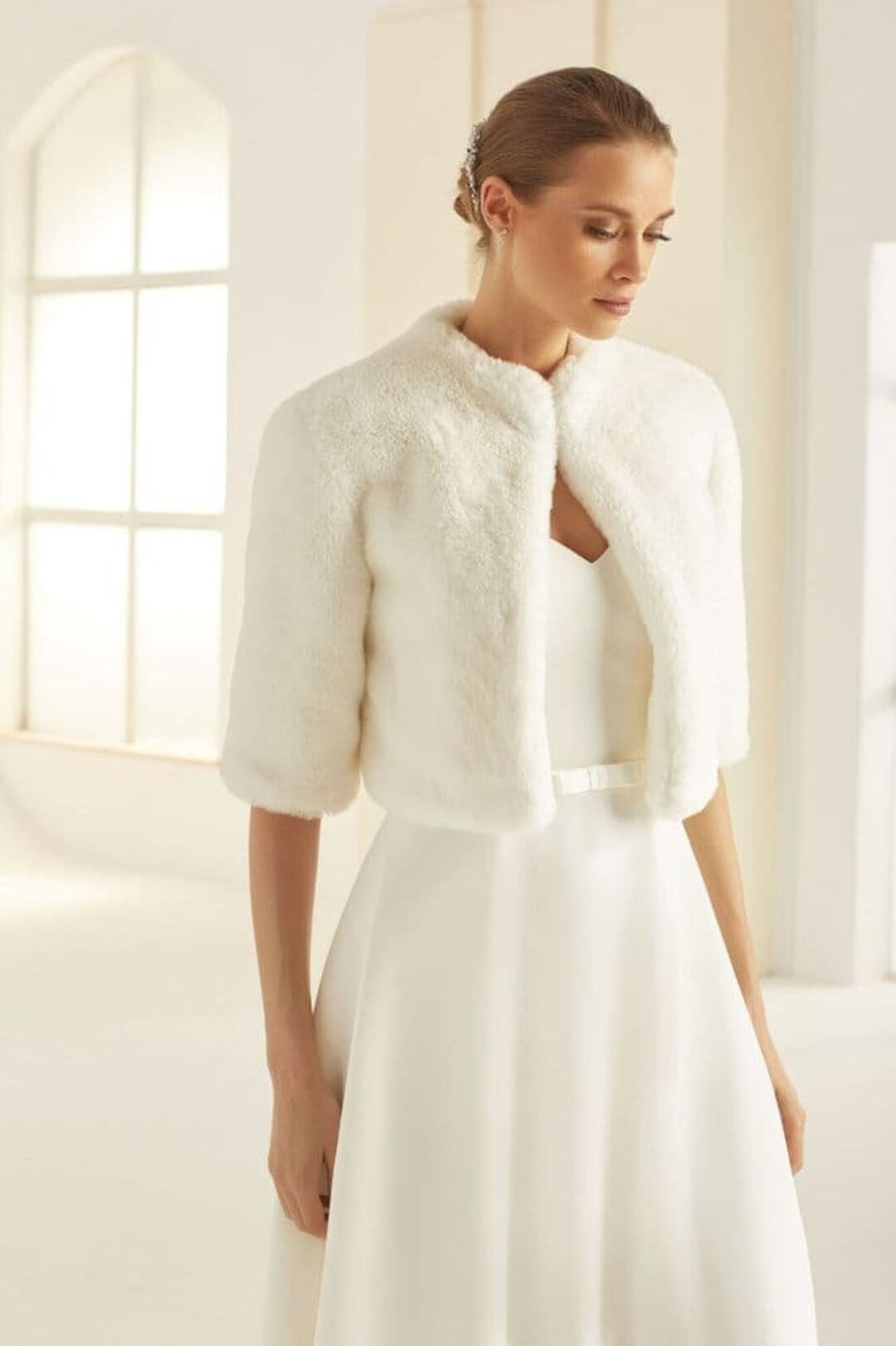 Faux Fur Bridal Jacket Wedding Bolero With Short Sleeves Etsy