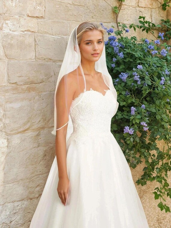 Ivory Single Layer Floor Length Veil W/ Comb Cathedral Length Bridal Veil With Comb One Layer... From  main image 4