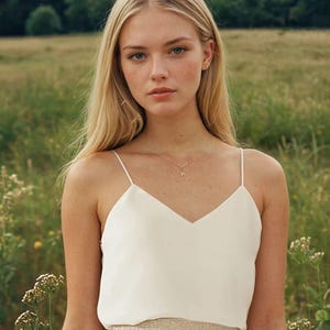 Elfenbein Georgette Braut Top: Ärmellose V-Neck Hochzeit Trennt