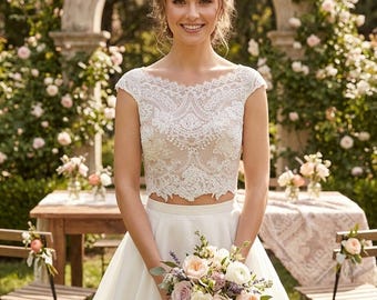 Champagne beaded Short Sleeved Lace  Bridal Bolero, Wedding Top