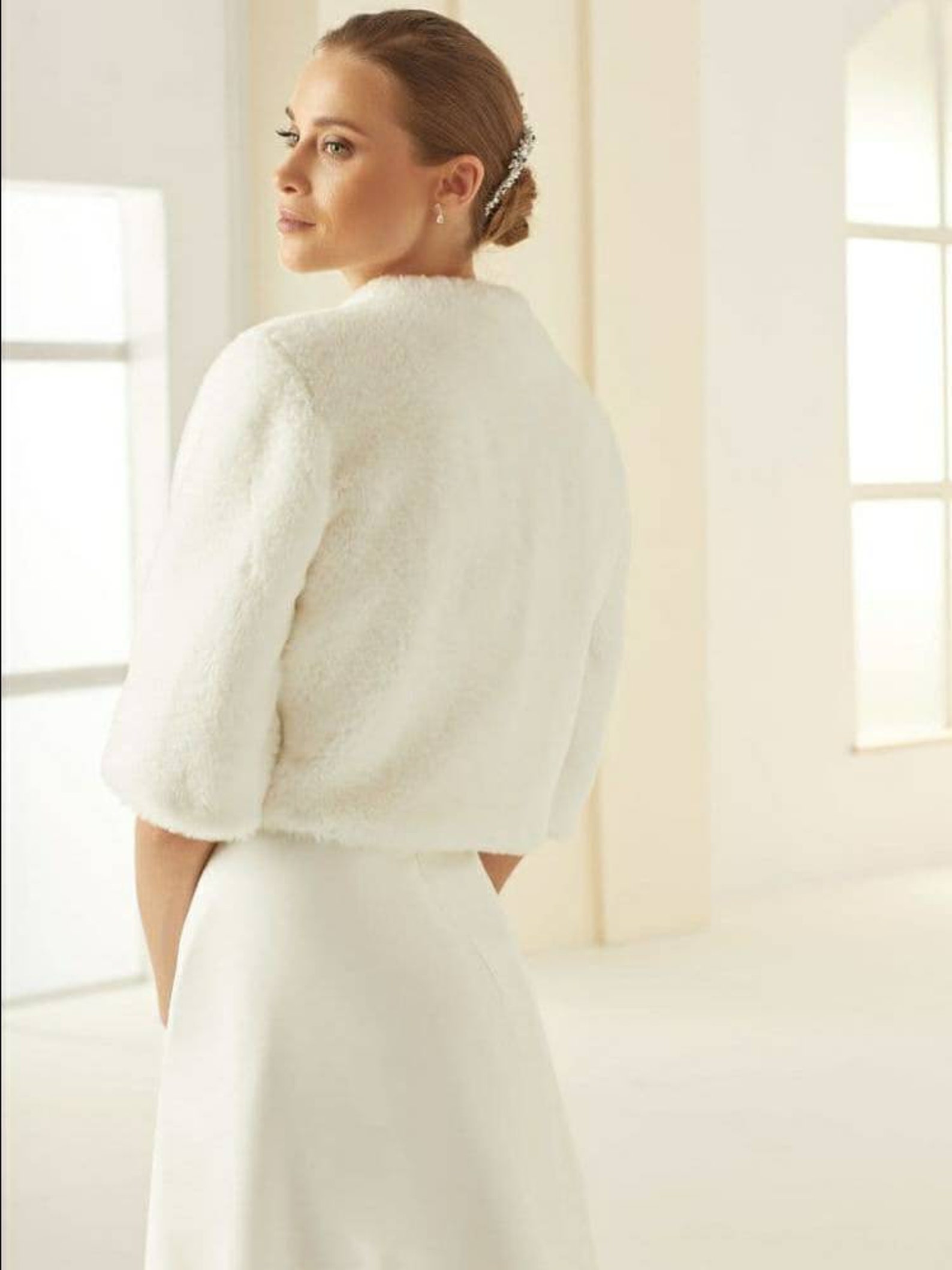 Faux Fur Bridal Jacket Wedding Bolero With Short Sleeves Etsy