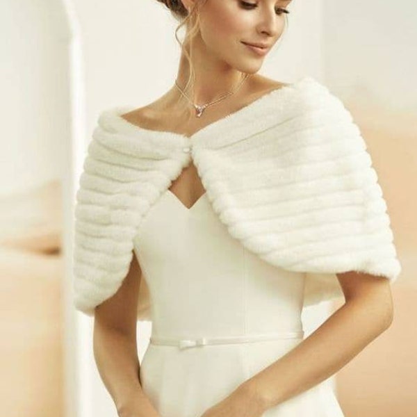 Faux fur ivory shrug, bridal wrap, cover up