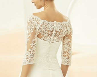 Clara Lace bridal bolero, lace wedding jacket, lace cover up, boat neck