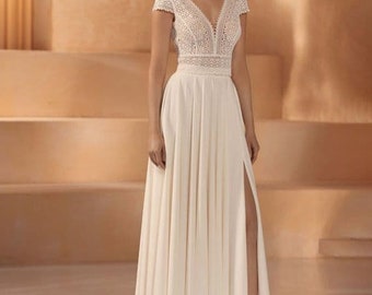 Romantic light ivory crepe A line bridal skirt, wedding separates