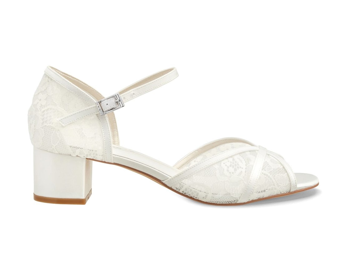 Emily Bridal Lace Wedding Shoes - Ivory Peep Toe Wedge With Ankle Strap, Flower Details, Comfort Soles - View #5