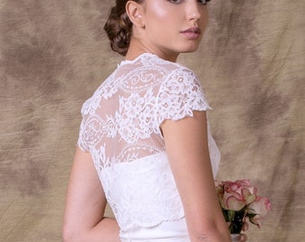 Short sleeved Ivory bridal bolero,  lace wedding jacket, lace cover up