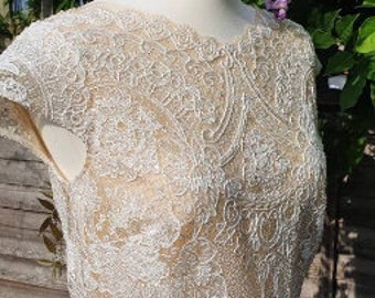 Short sleeved beaded lace champagne ivory  bridal bolero, cover up, bridal top