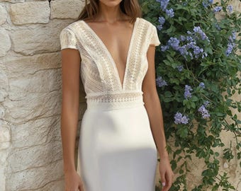 Short Sleeved Lace Bridal Top, Wedding separates