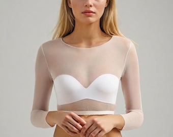 Light Ivory Tulle Bridal Bolero – Sheer Long Sleeve Wedding Shrug with Elastic Waist