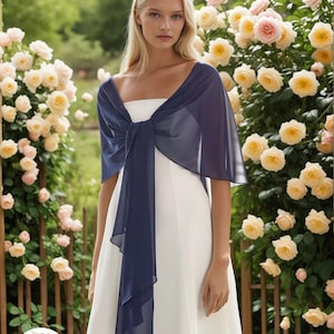 Navy blue Chiffon bridal wrap, wedding scarf, bridal shawl