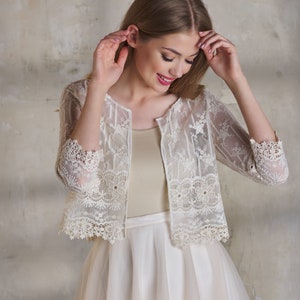 Champagne Ivory Lace Bridal Bolero - UK 8/10