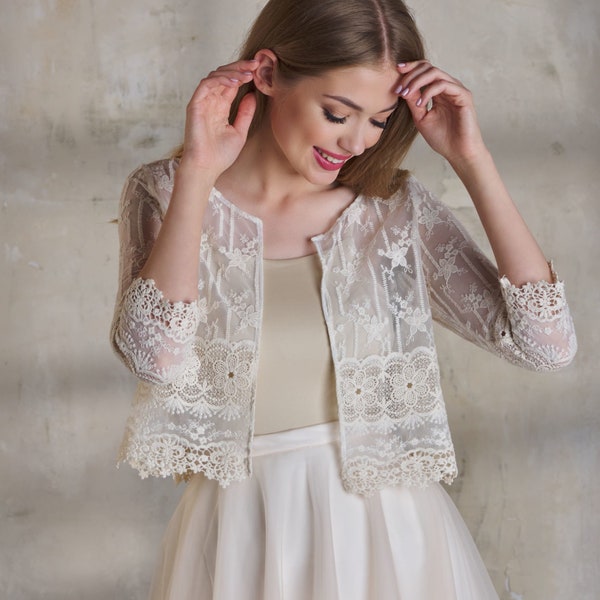 Champagne/ivory lace bridal bolero, wedding jacket