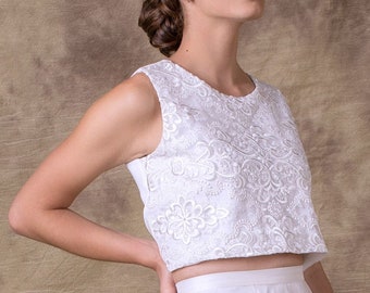 Sleeveless lace bridal bolero, lace wedding top, lace cover up open back