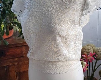 Short sleeved guipure  lace ivory bridal top, cover up, bridal bolero