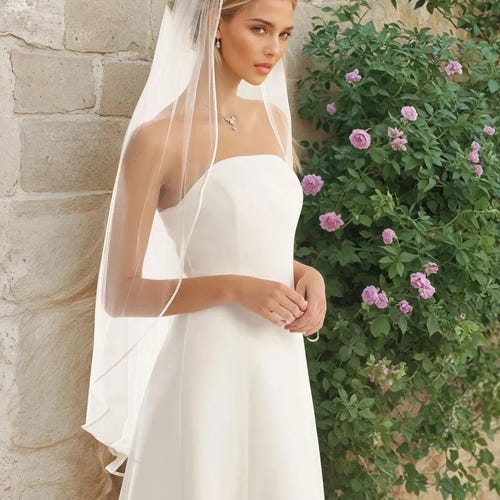 Voile simple couche avec bord satiné ivoire clair, 43 pouces