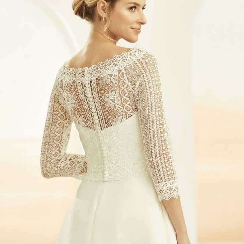 Boat Neck Lace Wedding Bolero Sheer Cap Sleeves Bridal Crop Top