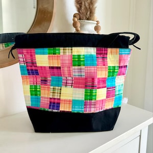 Colorful plaid small size knitting project bag